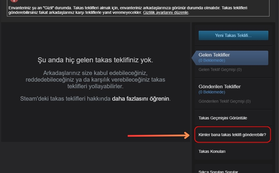 Bana kimler takas teklifi gönderebilir